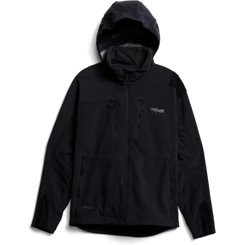 image:imageSITKA Stratus Jacket 100 Windproof UltraQuiet Removable Hood Safety Harness Port MicroGrid Fleece ParentBlack