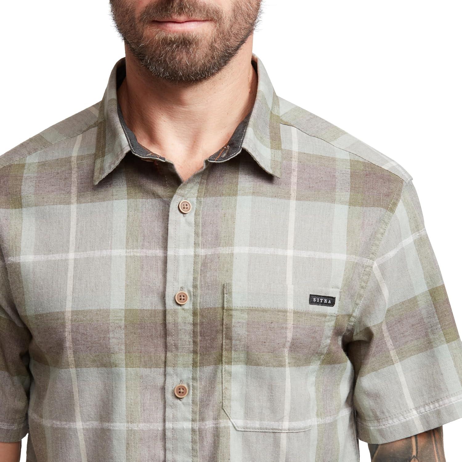 image:imageSITKA Gear Mens Everyday Ambary Short Sleeve Button Down ShirtOlive Green Ambary Plaid